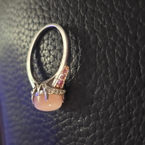 Genuine Peruvian Pink Opal Pink Sapphire & White Zircon Ring Sterling Silver Sz9 - Picture 4 of 4